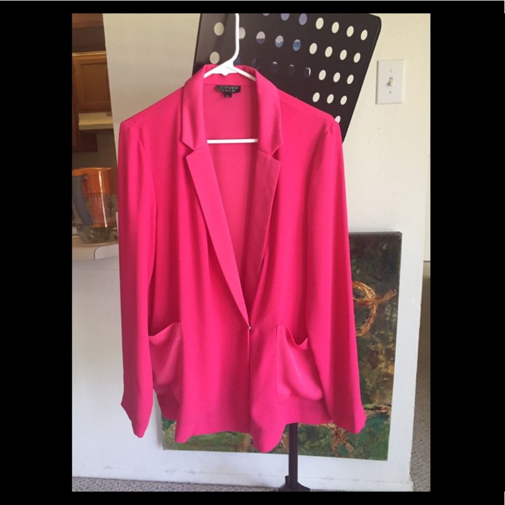 NWOT Topshop hot pink satin pocket blazer US 8
